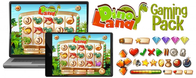 Jogo de dinossauros na tela do laptop