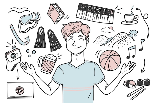 Vetor grátis jovem com hobbies e interesses ilustrados