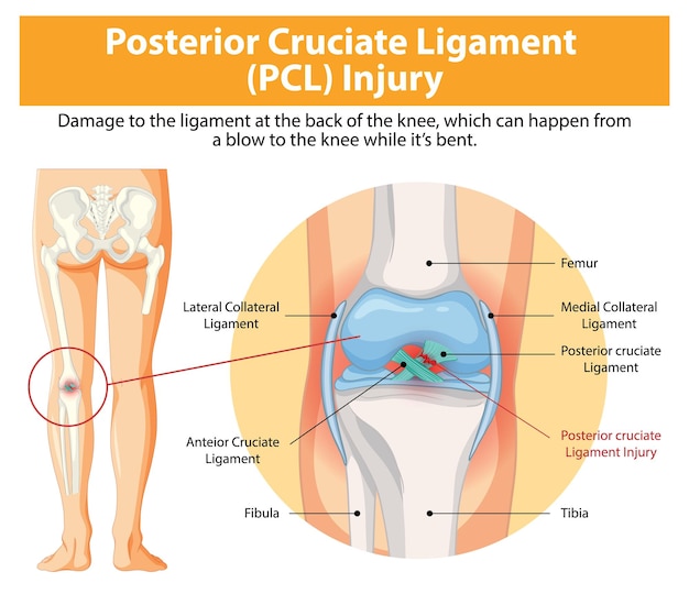 Vetor grátis lesão do ligamento cruzado posterior (pcl)