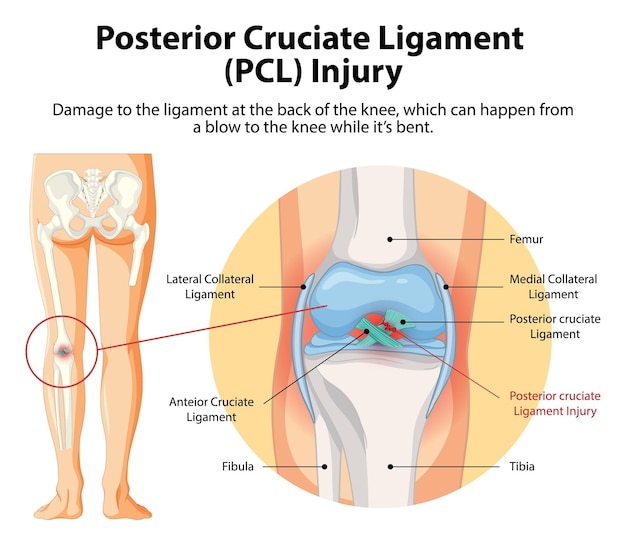 Vetor grátis lesão do ligamento cruzado posterior (pcl)