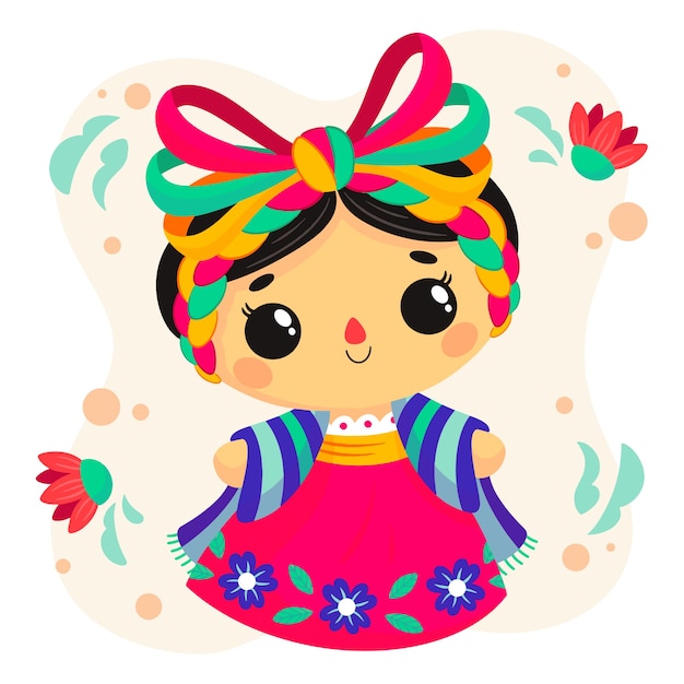 Vetor grátis linda ilustração de boneca mexicana