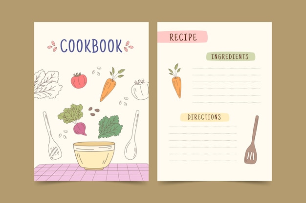 Livro de receitas de design plano desenhado à mão