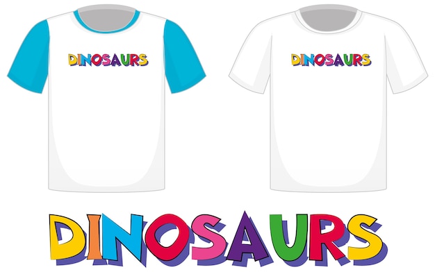 Logotipo dos dinossauros em diferentes camisas brancas isoladas no fundo branco