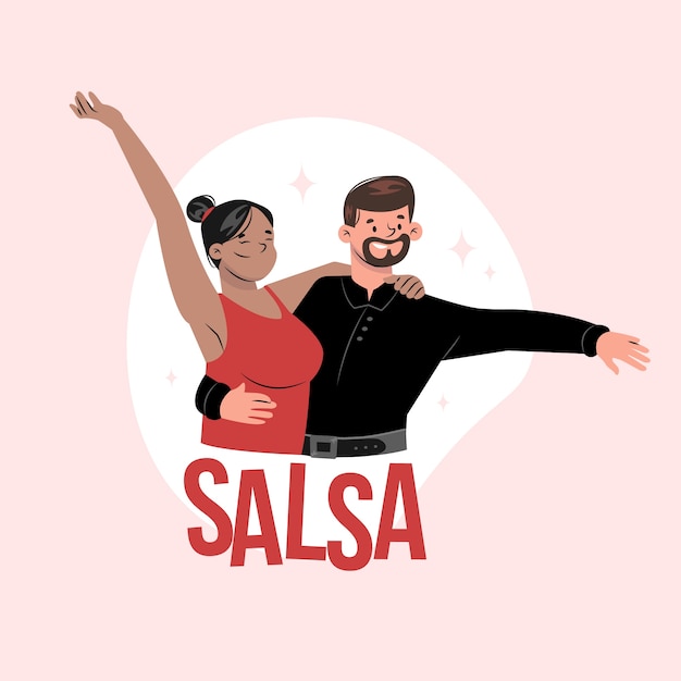 Vetor grátis logotipo e crachá de salsa de design plano desenhado à mão