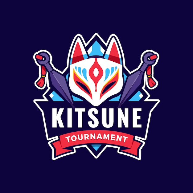 Vetor grátis logotipo kitsune de design plano desenhado à mão