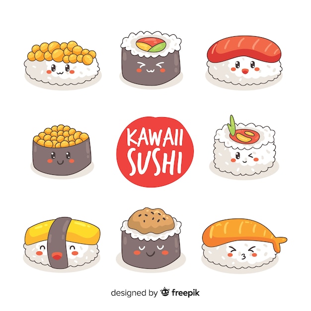 Mão desenhada coleção adorável sushi