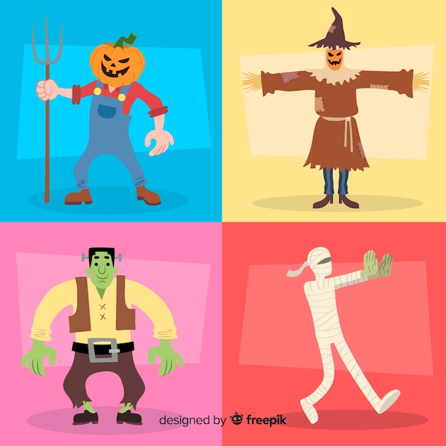 Mão desenhada coleção de personagens de halloween