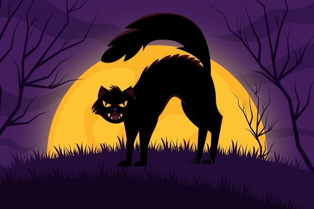 Mão-extraídas ilustração plana de gato de halloween