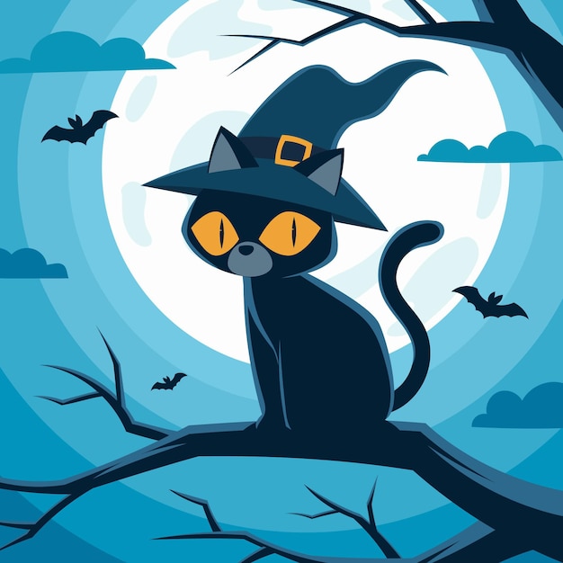 Mão-extraídas ilustração plana de gato de halloween