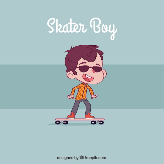 Vetor grátis mão skater fundo desenhado menino