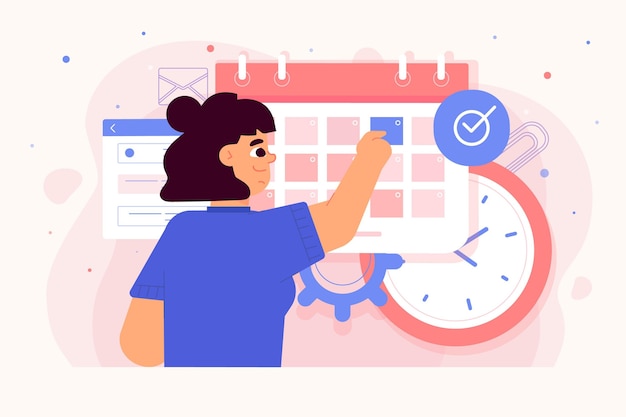 Vetor grátis marcação de consulta com mulher verificar calendário