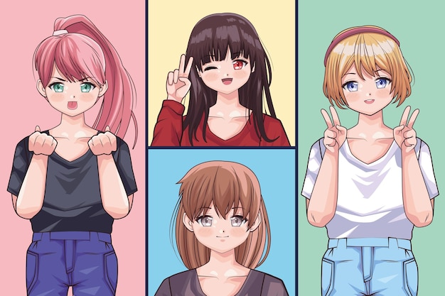 meninas estilo anime quatro personagens