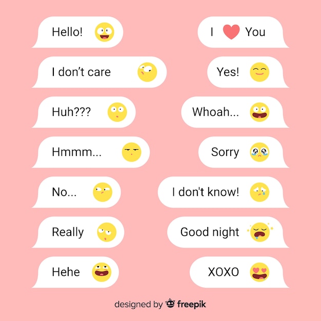 Vetor grátis mensagens curtas com emojis para interações sociais