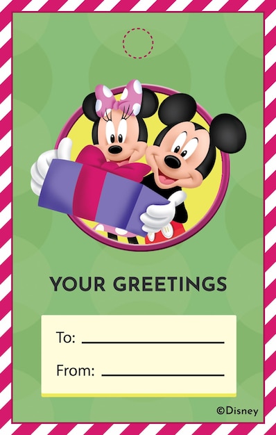 Vetor grátis mickey e minnie mouse natal gift tag