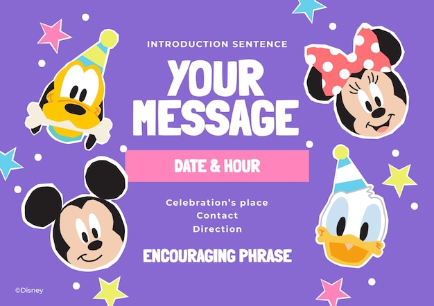 Vetor grátis mickey mouse e amigos convite de aniversário