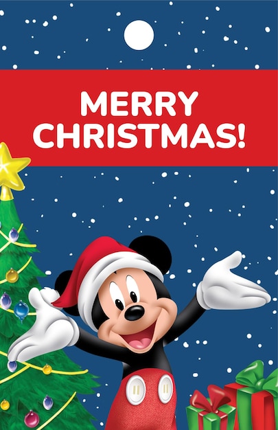 Vetor grátis mickey mouse e amigos etiqueta de presente de natal