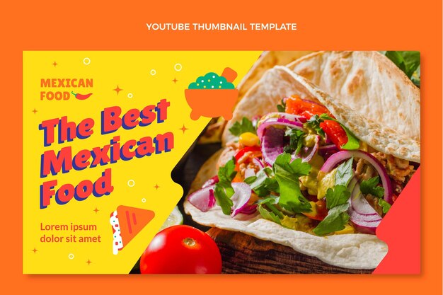 Miniatura do youtube de comida mexicana de design plano