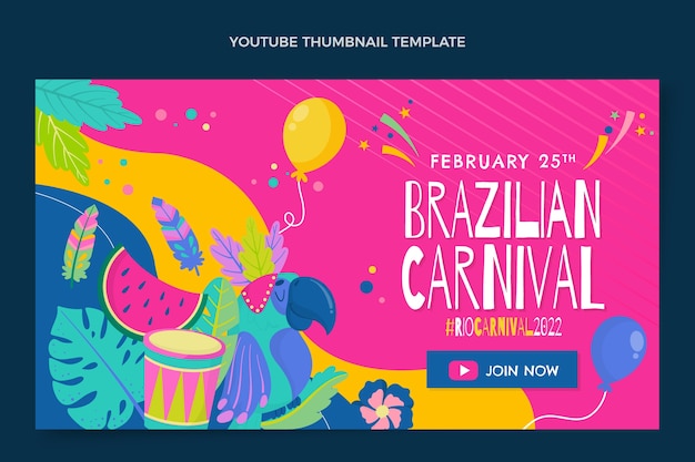 Miniatura plana do youtube de carnaval