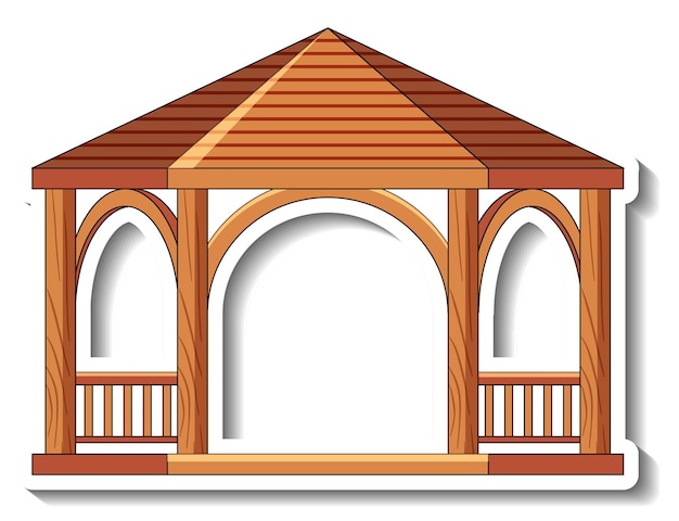 Vetor grátis modelo de adesivo com gazebo de madeira isolado