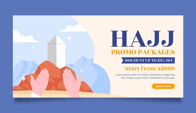 Modelo de banner de venda horizontal plana para peregrinação hajj islâmica