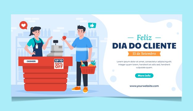 Modelo de banner horizontal de dia plano do cliente