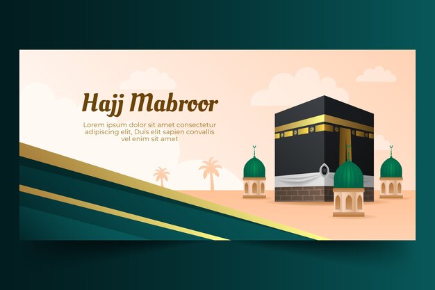 Modelo de banner horizontal gradiente hajj com meca