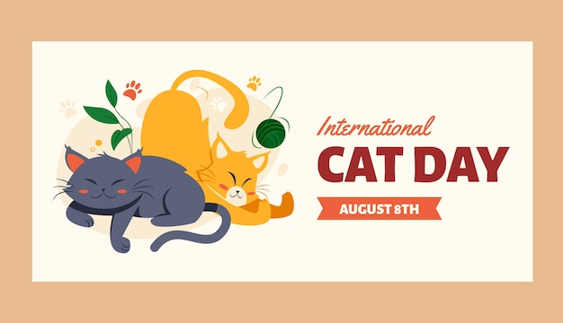 Modelo de banner horizontal plano internacional do dia do gato com gatos