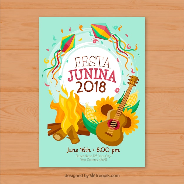 Vetor grátis modelo de capa com fogueira para festa junina