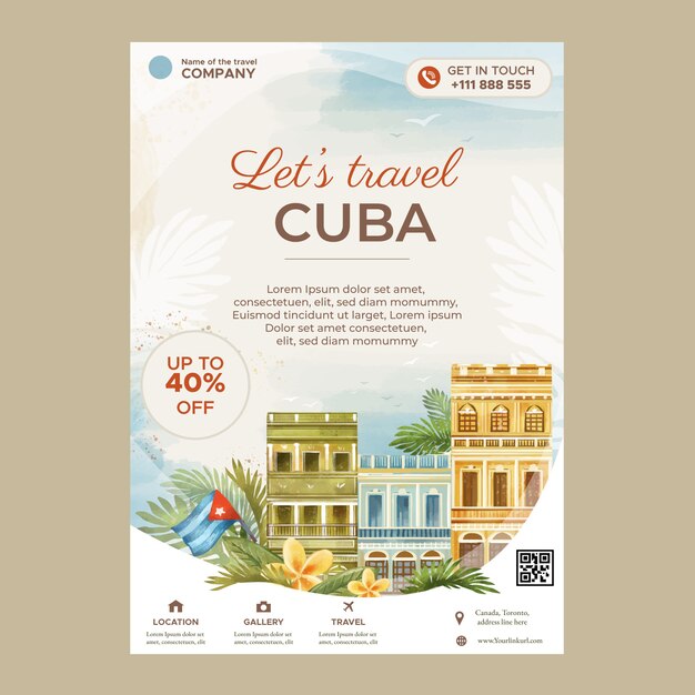 Modelo de cartaz de cuba aquarela