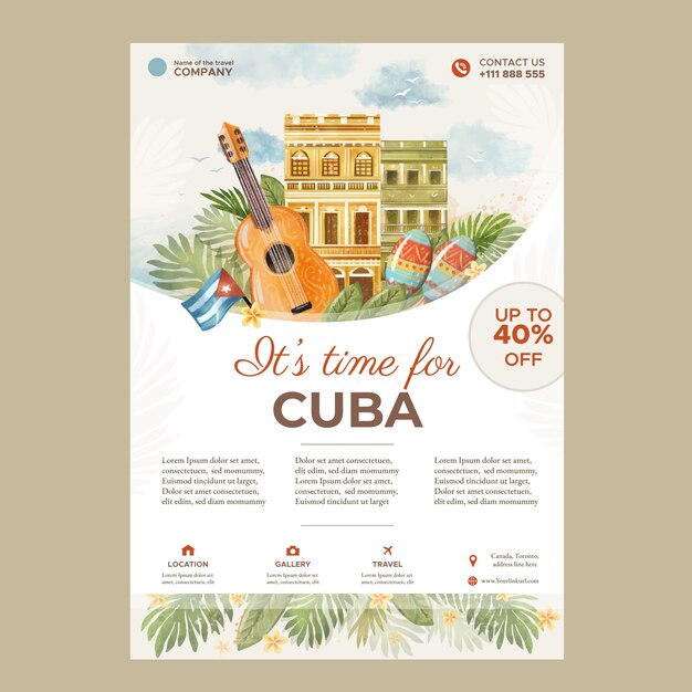 Modelo de cartaz de cuba aquarela