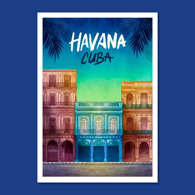 Modelo de cartaz de cuba aquarela