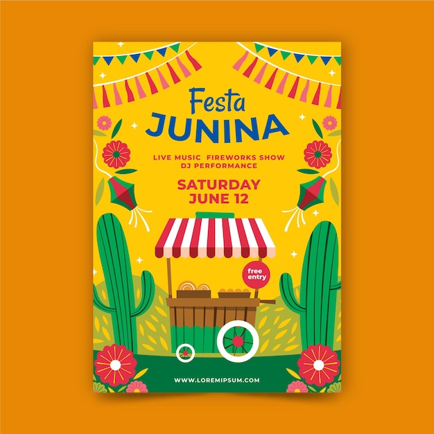 Vetor grátis modelo de cartaz de festa junina desenhada de mão