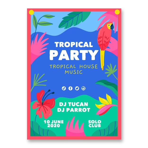 Modelo de cartaz de festa tropical