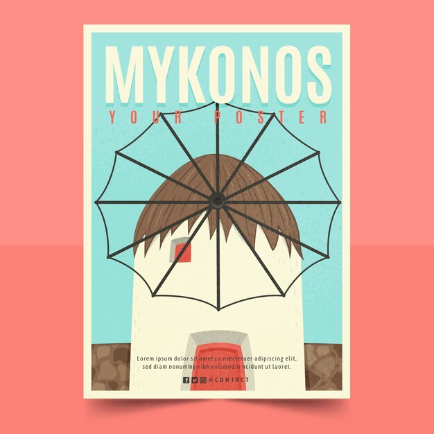 Modelo de cartaz de mykonos desenhado à mão