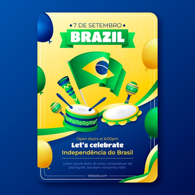 Modelo de cartaz vertical gradiente para a celebração do Dia da Independência do Brasil