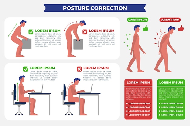 Modelo de infográficos de correção de postura plana