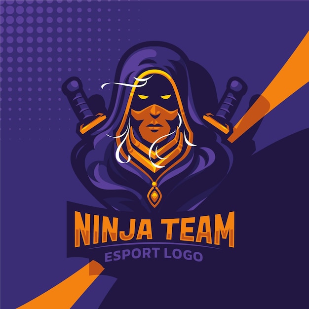 Vetor grátis modelo de logotipo ninja detalhado