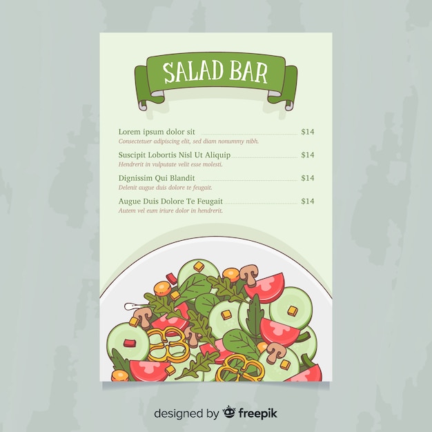 Vetor grátis modelo de menu saudável salada mão desenhada