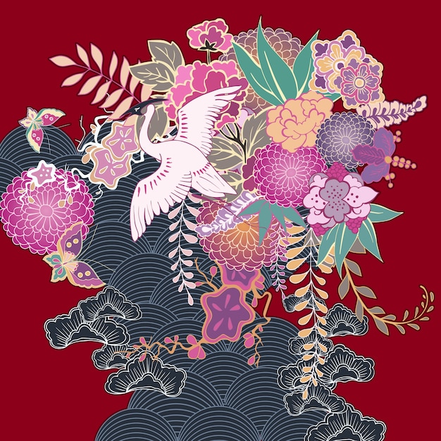 Motivo floral de quimono vintage