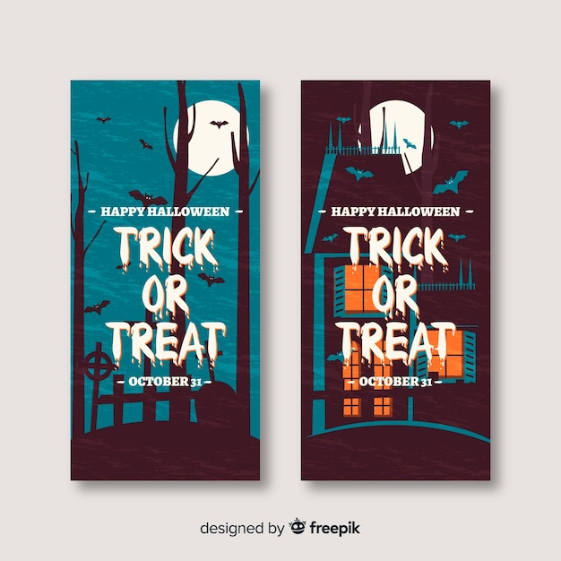 Vetor grátis ótimos banners de halloween com design plano