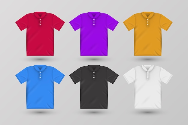 Vetor grátis pacote de camisas polo coloridas com sombras