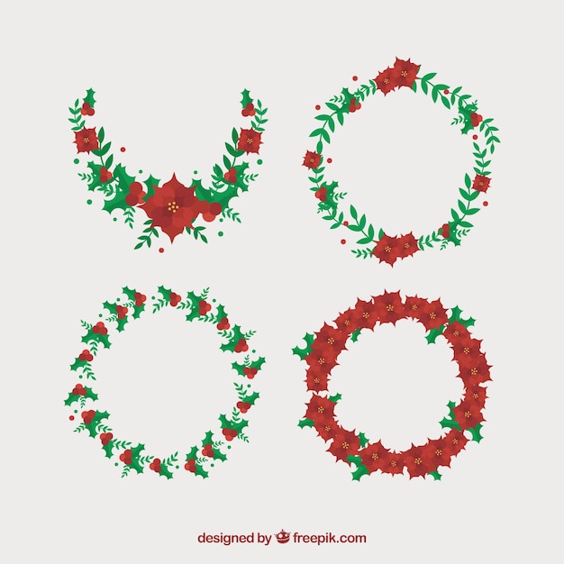 Pacote de coroas de Natal com poinsettias