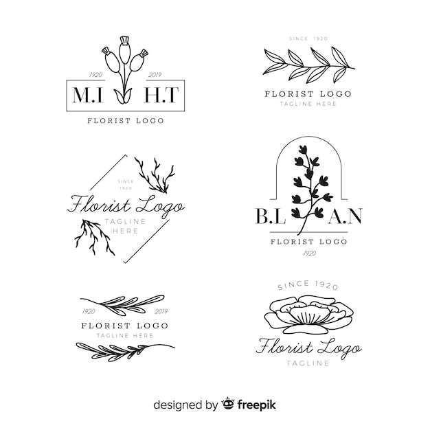 Vetor grátis pacote de logotipos de florista de casamento