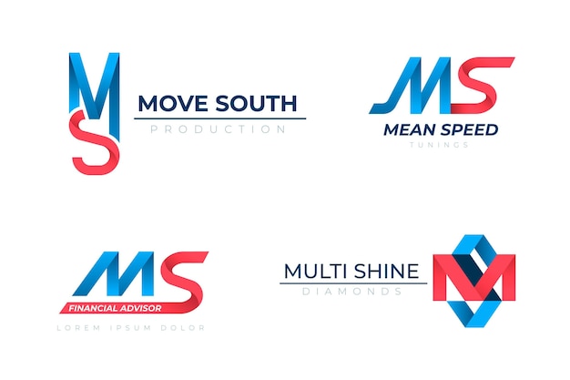 Pacote de logotipos ms em gradiente