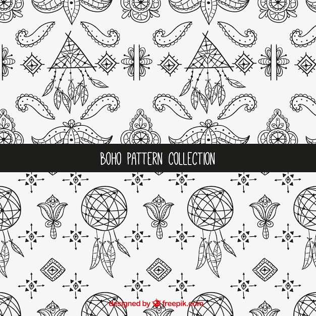 Vetor grátis padrão de boho com ornamentos desenhados à mão