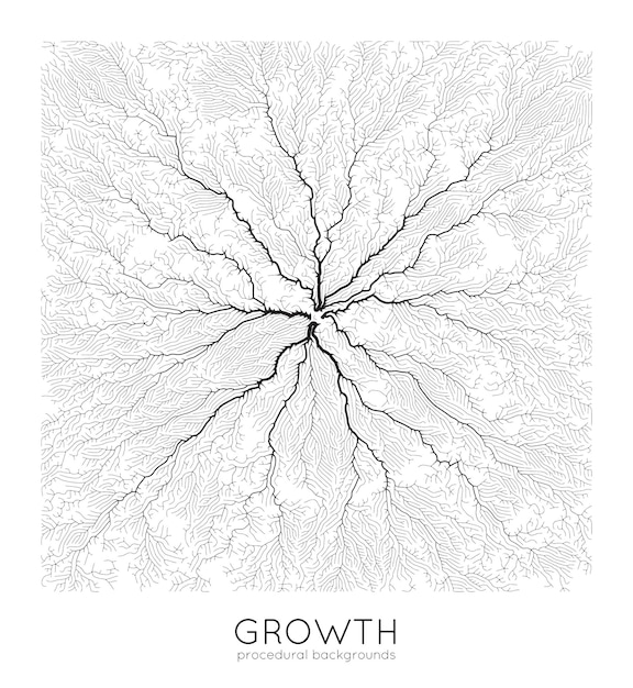 Vetor grátis padrão de crescimento de ramo generativo vetorial textura quadrada líquen como estrutura orgânica com veias rede biológica quadrada monocromática de vasos