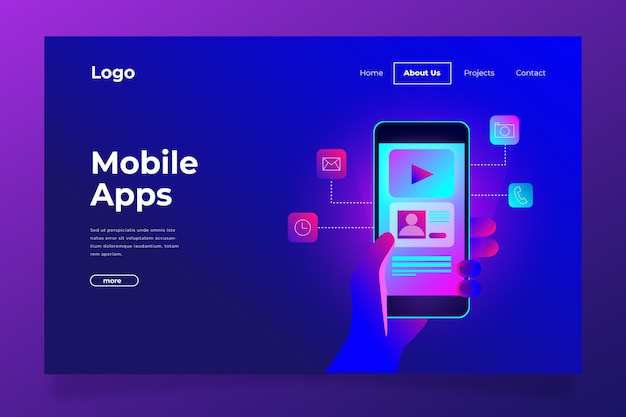 Página de destino de néon com modelo de smartphone