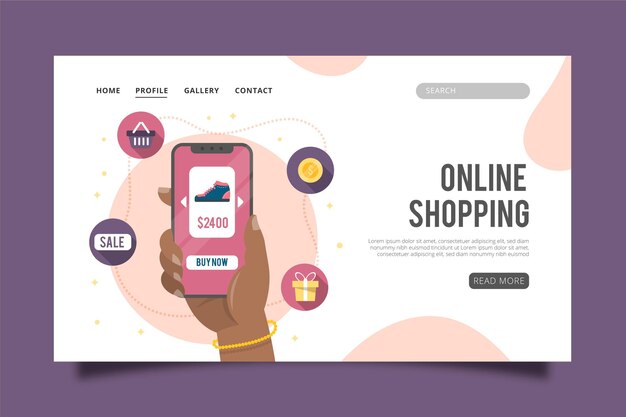 Página de destino on-line de compras em design plano