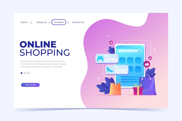 Vetor grátis página de destino on-line de compras em design plano