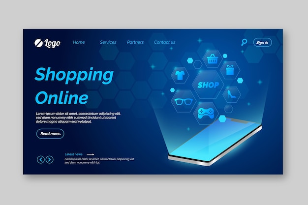 Vetor grátis página de destino on-line de compras futurista